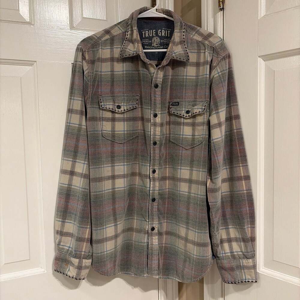 True Grit Canyon Corduroy Long Sleeve Button-Down Plaid Shirt